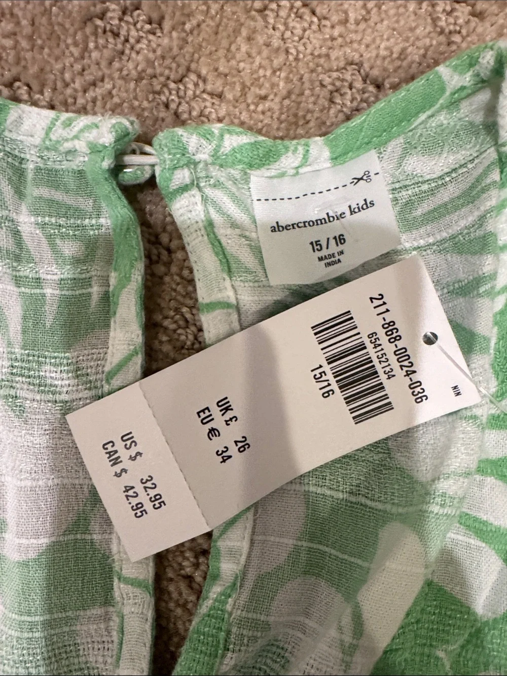Abercrombie kids Green Floral swim suit cover up